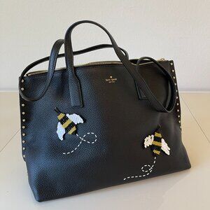 Kate Spade Beaded Bee Black Leather Tote Bag